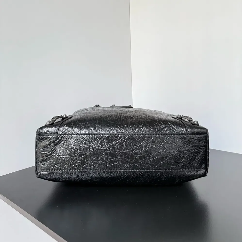 Balenciaga Le City Hobo Bag Medium in Black Arena Lambskin Brass Hardware for Women
