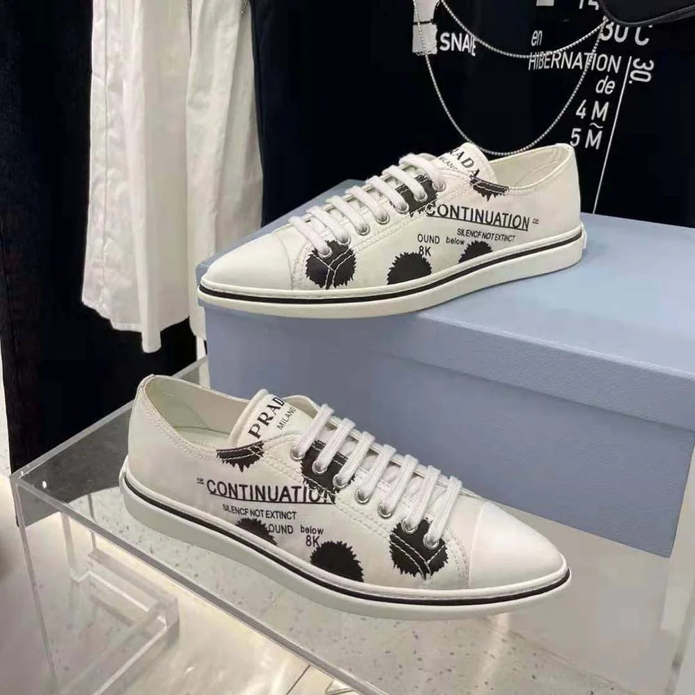 Prada Printed Cotton Gabardine Sneakers for Women in White Prada Printed Cotton Gabardine Sneakers for Women in White