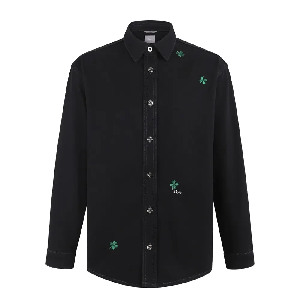 Dior Overshirt with Dior Clover Embroidery Black Cotton Twill for Men Dior Overshirt with Dior Clover Embroidery Black Cotton Twill for Men