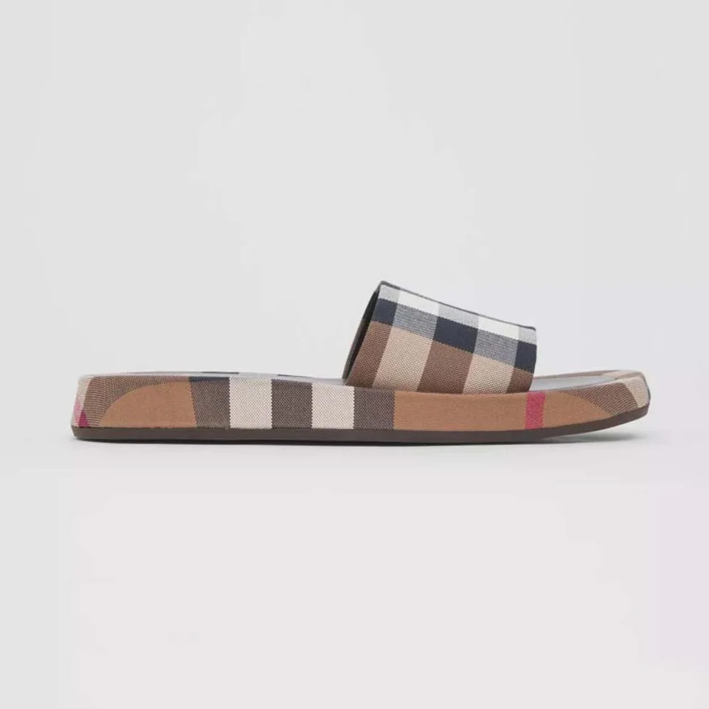 Burberry Check Cotton Slides Containing Organic Cotton for Women in Brown