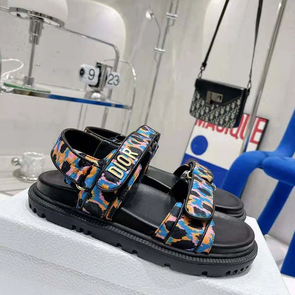 Dior Dioract Sandal Blue Multicolor Mizza Printed Silk for Women