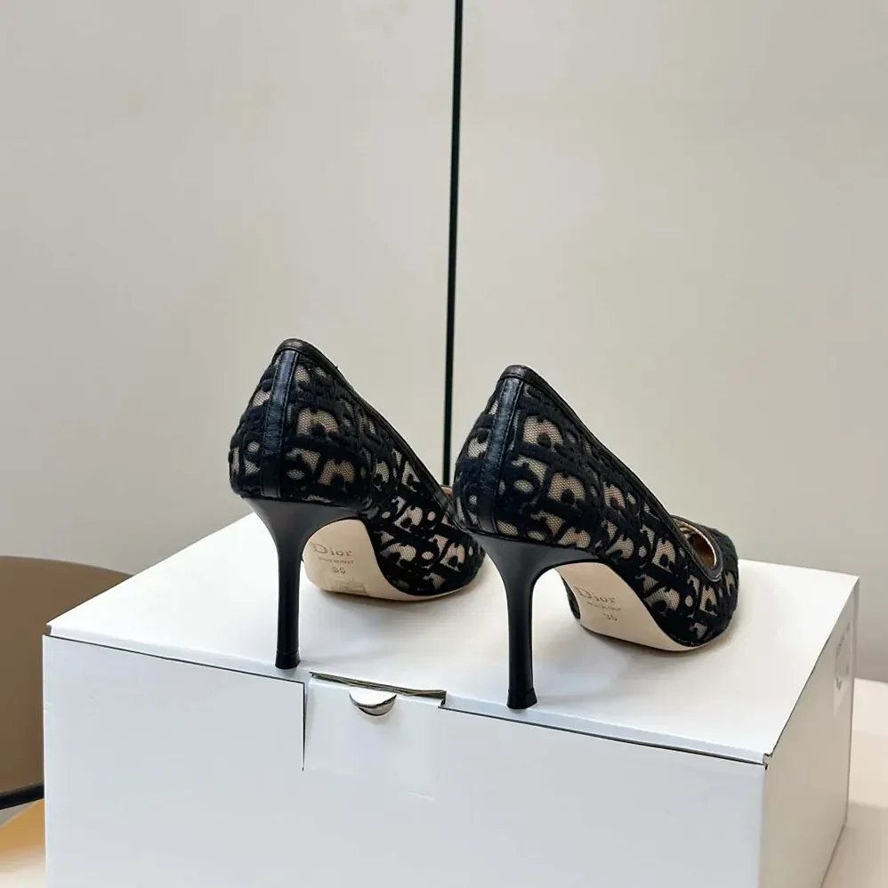 Dior Adiorable Pump Black Dior Oblique Embroidered Mesh for Women
