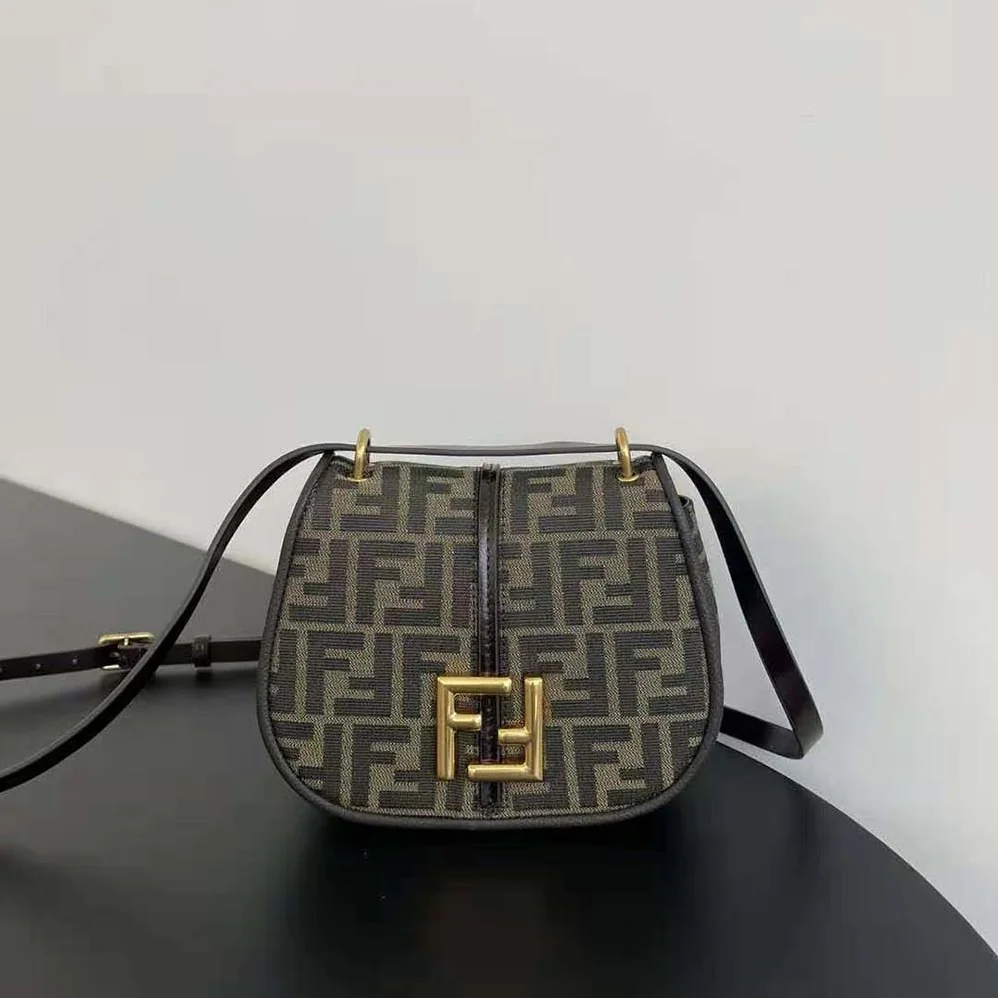 Fendi C'mon Small Brown FF Jacquard Fabric Bag for Women Fendi C'mon Small Brown FF Jacquard Fabric Bag for Women