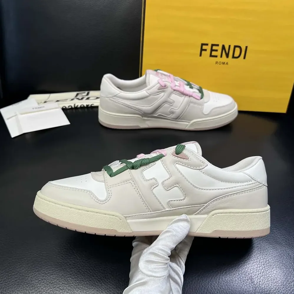 Fendi Match White Leather Low for Unisex in tops