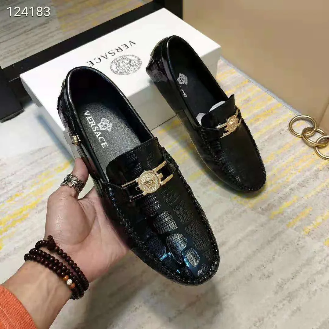 Versace Greca Embossed Driver Shoes for Men in Black