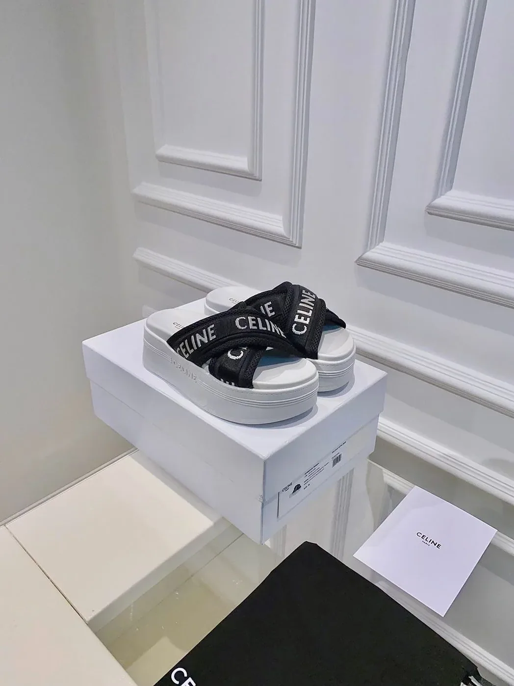 Celine Block Slide In Mesh And Textile With Celine Jacquard White Celine Block Slide In Mesh And Textile With Celine Jacquard White