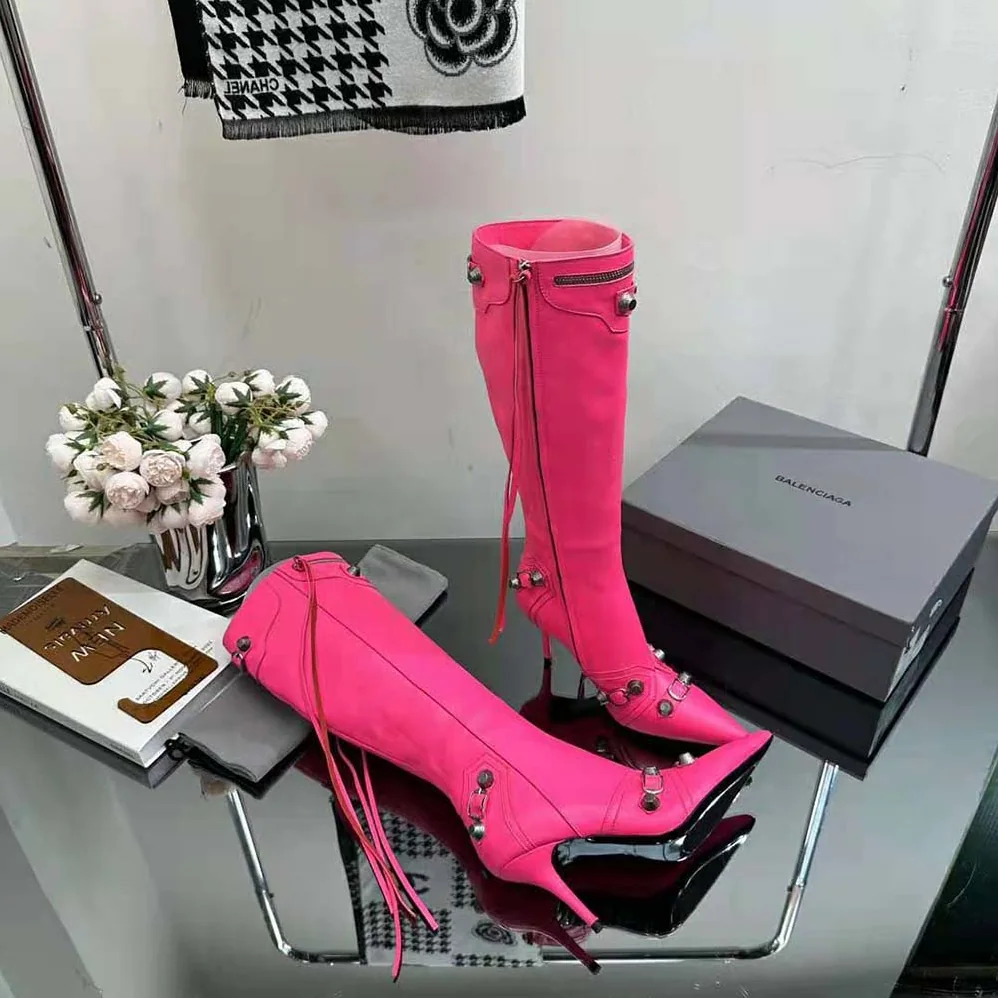 Balenciaga Cagole 90mm Boot in Pink Arena Lambskin for Women Balenciaga Cagole 90mm Boot in Pink Arena Lambskin for Women