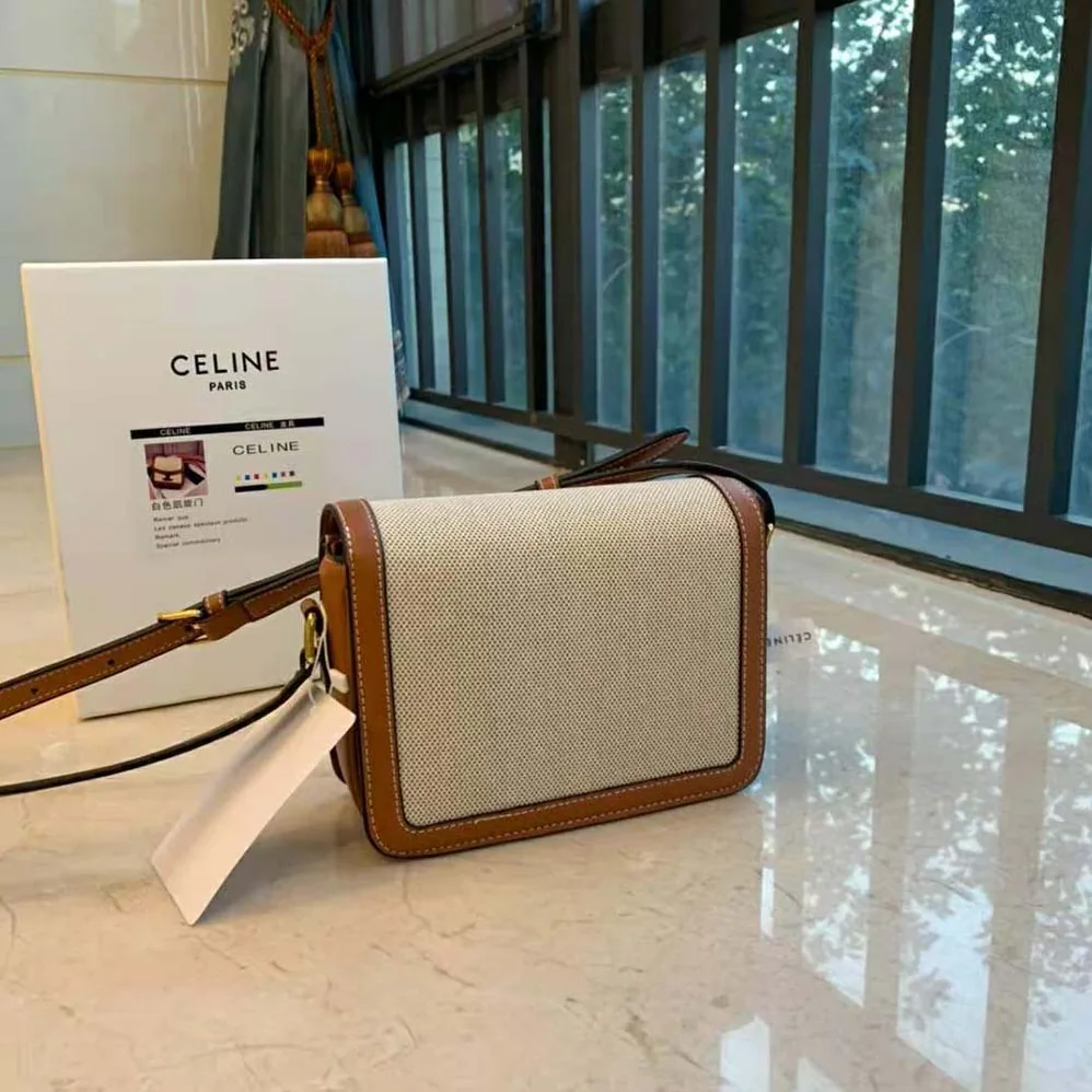 Celine Teen Triomphe Bag in Textile and Natural Calfskin for Women