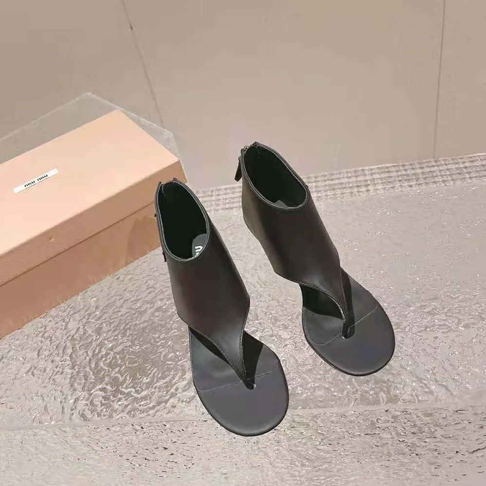 Miu Miu Leather Thong Booties for Women in Black