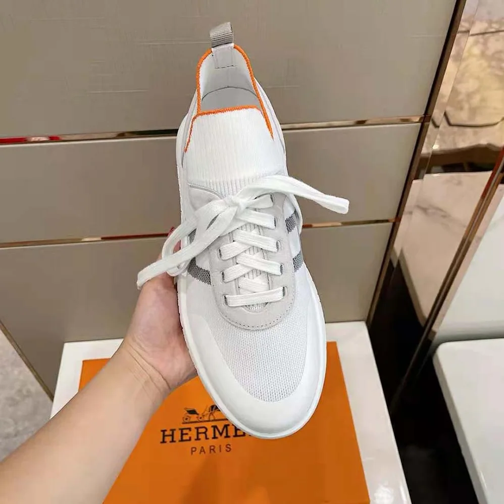 Hermes Crew Sneaker in Knit and Suede Goatskin for Women in White Hermes Crew Sneaker in Knit and Suede Goatskin for Women in White