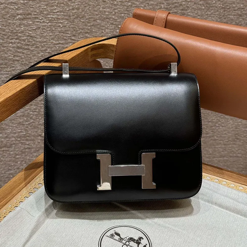 Hermes Constance 24 Bag Box Leather for Women in Black/Silver Hermes Constance 24 Bag Box Leather for Women in Black/Silver
