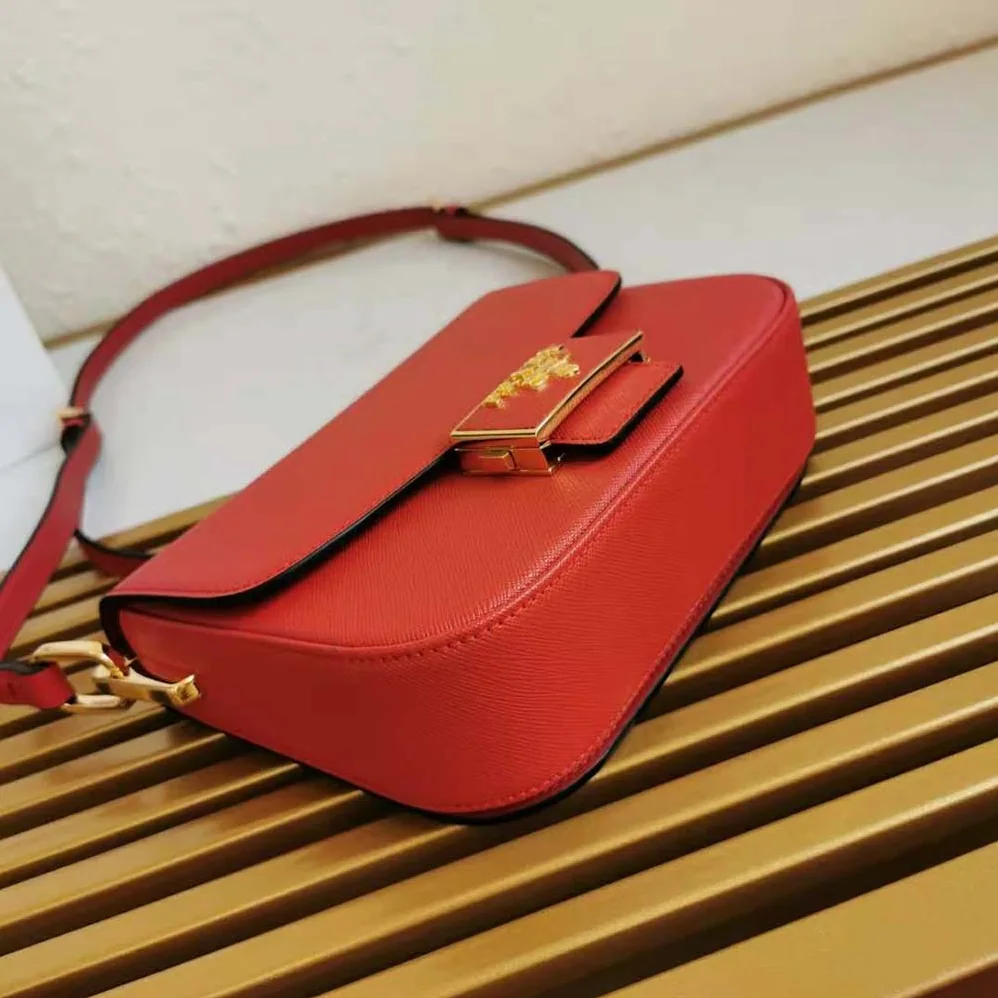 Prada Saffiano Leather Prada Embleme Bag for Women in Red Prada Saffiano Leather Prada Embleme Bag for Women in Red