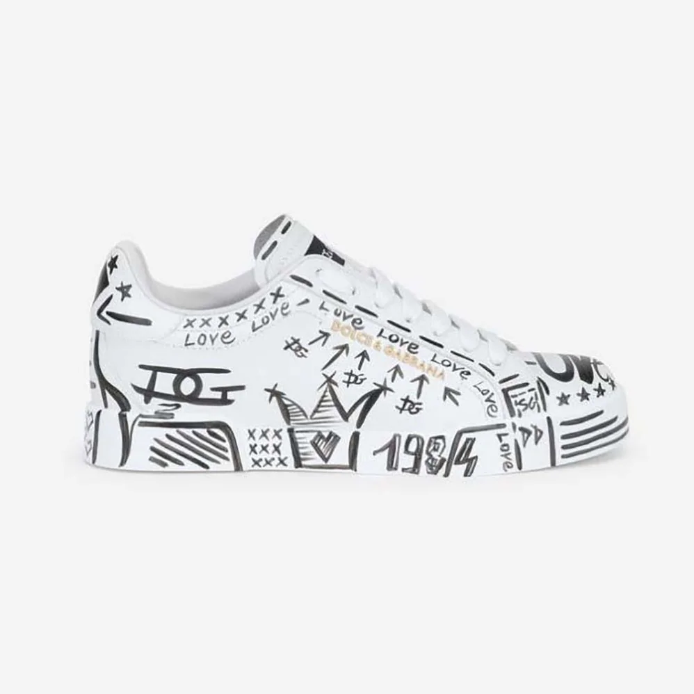 Dolce Gabbana D&G Hand for Unisex in Painted Calfskin Portofino Sneakers Dolce Gabbana D&G Hand for Unisex in Painted Calfskin Portofino Sneakers