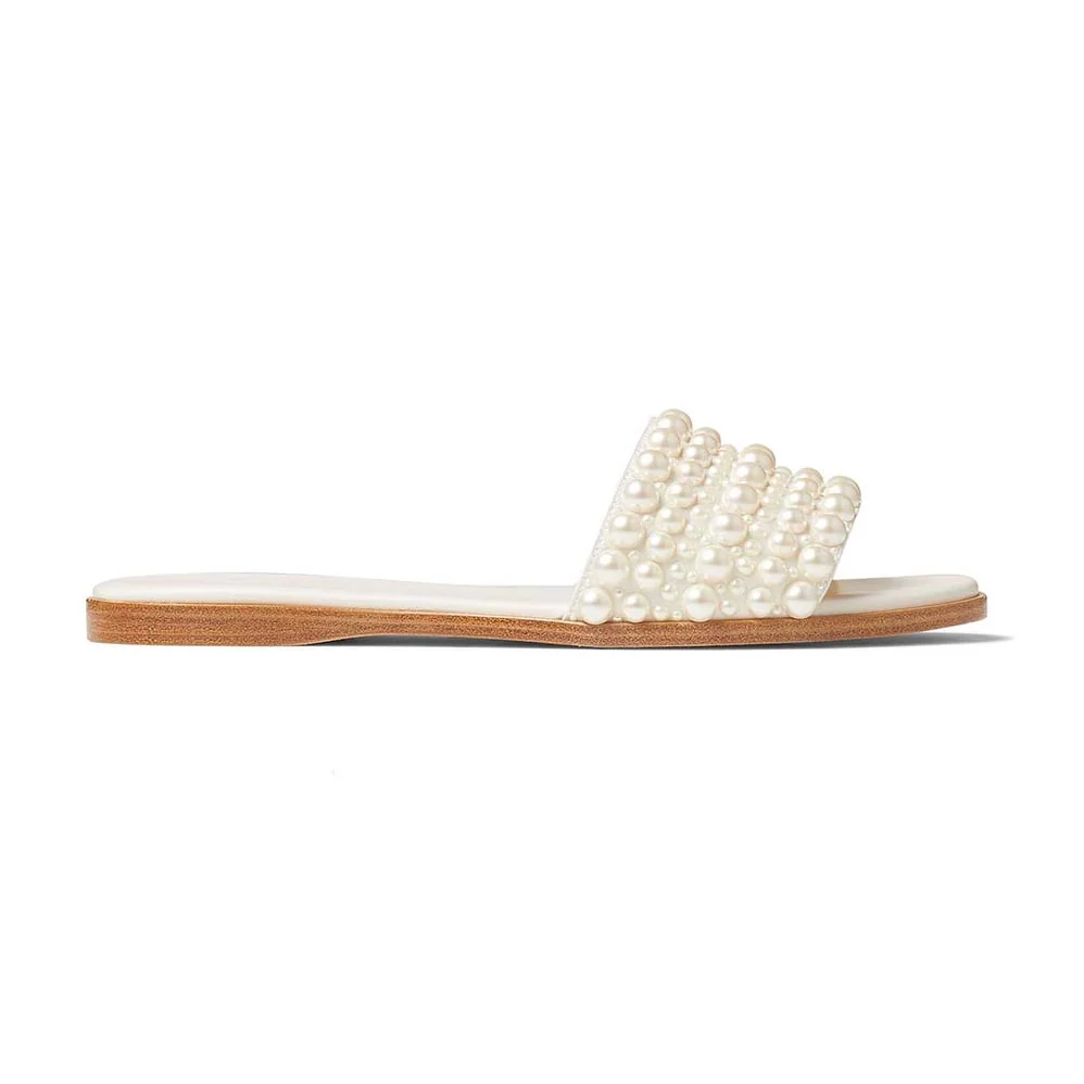 Jimmy Choo Minea Flat White Satin Flats with All for Women in Over Pearls