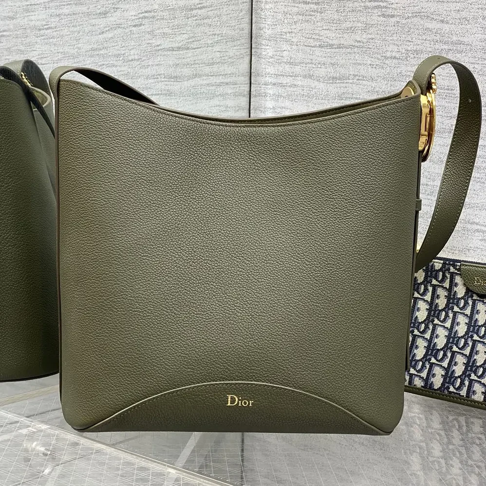 Dior Medium Dior Médaillon Bucket Bag Khaki Grained Calfskin for Women