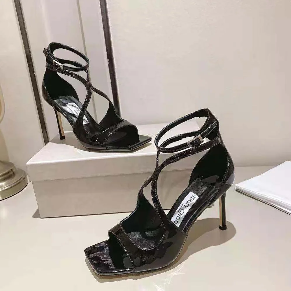 Jimmy Choo Azia 110 Black Patent Leather Sandals for Women Jimmy Choo Azia 110 Black Patent Leather Sandals for Women