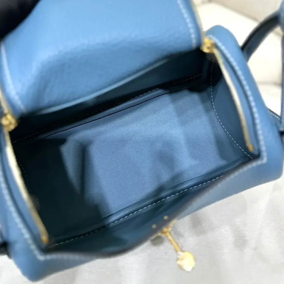 Hermes Lindy Mini 19 in Clemence Leather for Women in Blue/Gold Hermes Lindy Mini 19 in Clemence Leather for Women in Blue/Gold