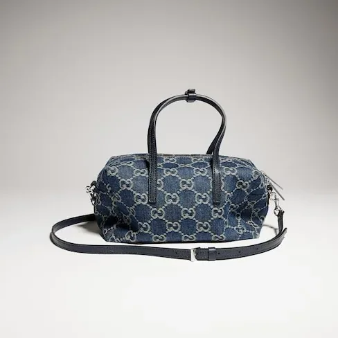 Gucci Boston With Gucci Plaque Small Shoulder Bag in Dark Blue Palladium Hardware Gucci Boston With Gucci Plaque Small Shoulder Bag in Dark Blue Palladium Hardware