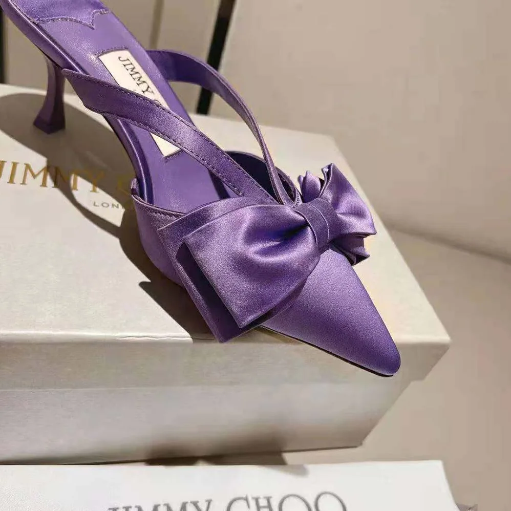 Jimmy Choo Flaca Mule 50 Wisteria Satin Mules with Bow for Women