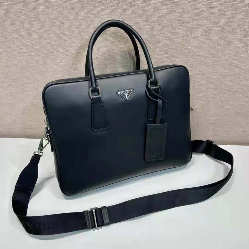 Prada Leather Briefcase with Name Tag for Men