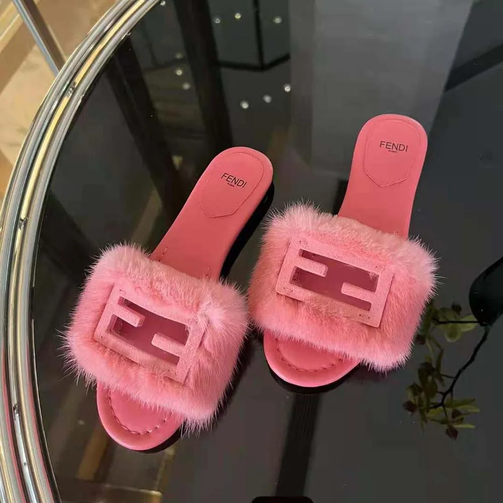 Fendi Baguette Pink Mink Slides for Women