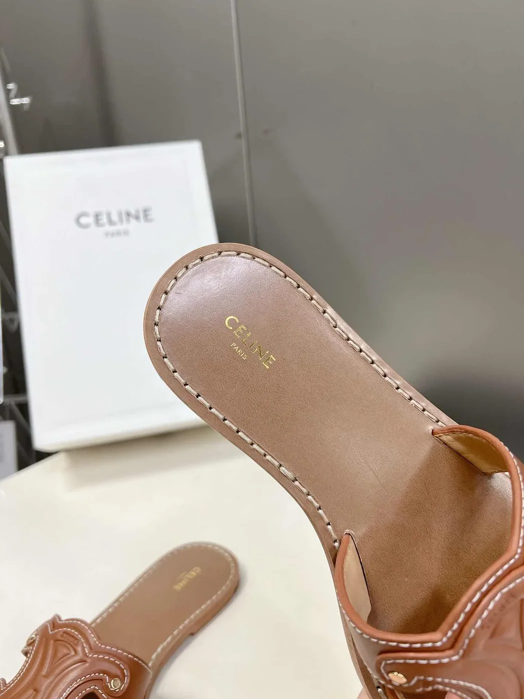 Celine Triomphe Mule Brown .04LU Celine Triomphe Mule Brown .04LU