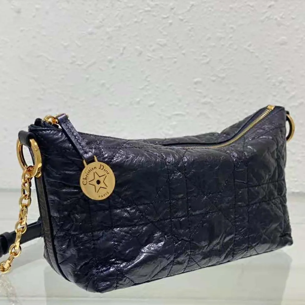 Dior Diorstar Hobo Bag with Chain Black Macrocannage Crinkled Calfskin for Women Dior Diorstar Hobo Bag with Chain Black Macrocannage Crinkled Calfskin for Women
