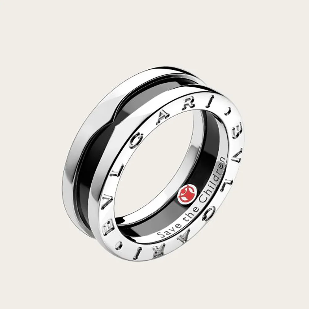 Bvlgari Save the Children One-band Sterling Silver Ring with Black Ceramic for Women