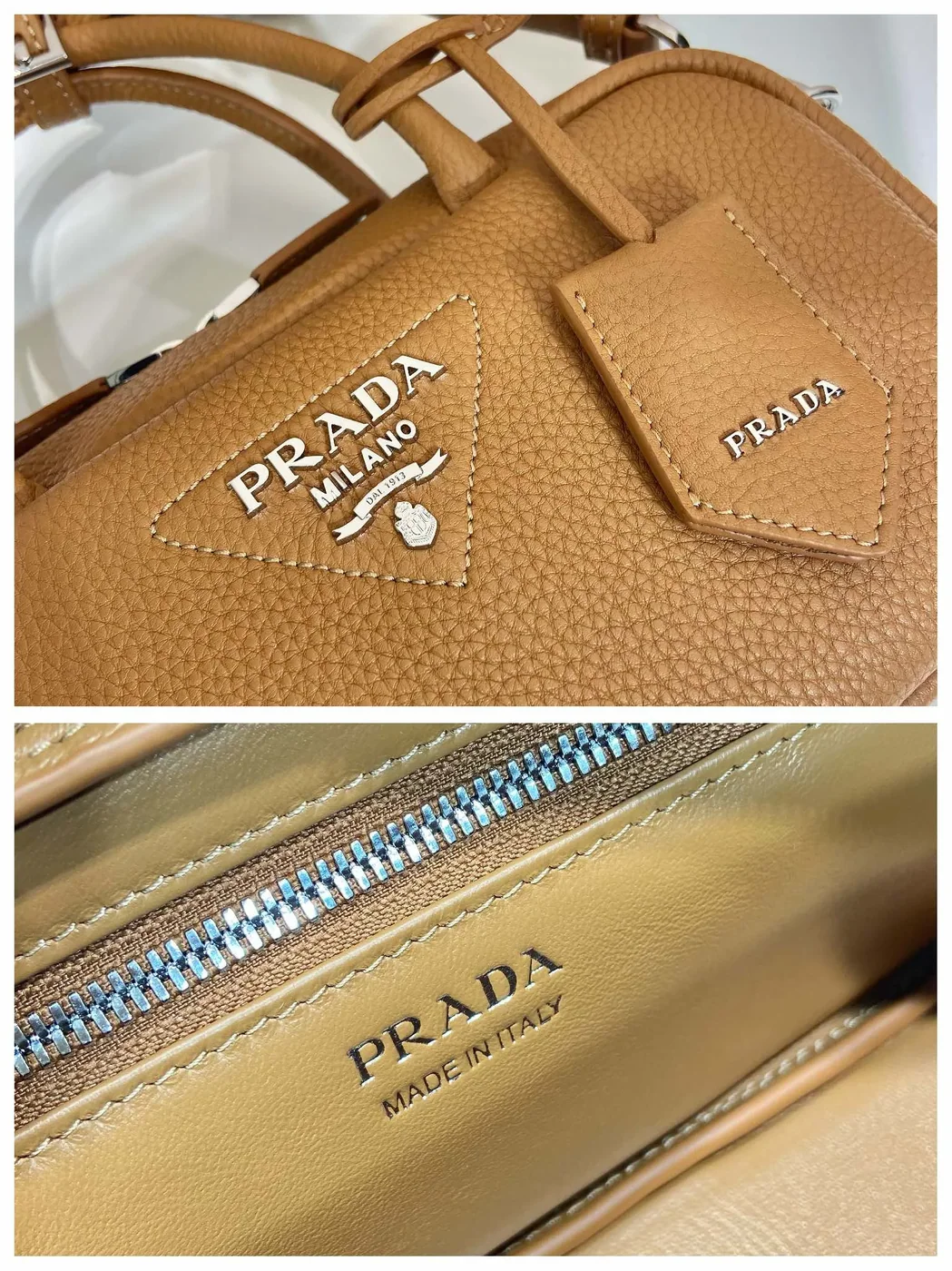 Prada Top-Handle Bag Brown/White/Green Khaki / 1BB102_2DKV_F02Z8_V_3OO Prada Top-Handle Bag Brown/White/Green Khaki / 1BB102_2DKV_F02Z8_V_3OO