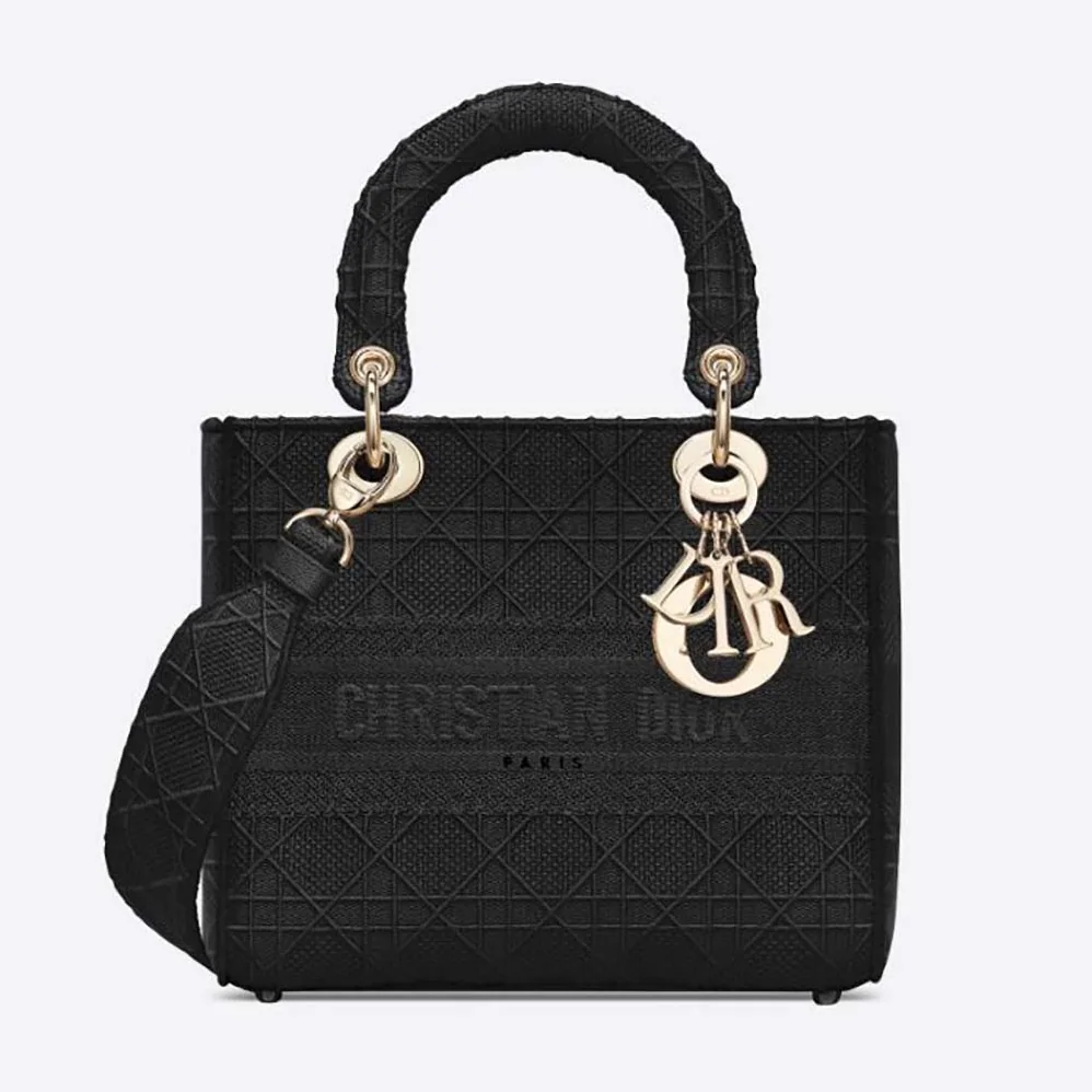 Dior Medium Lady D-Lite Bag Cannage Embroidery in Black Dior Medium Lady D-Lite Bag Cannage Embroidery in Black