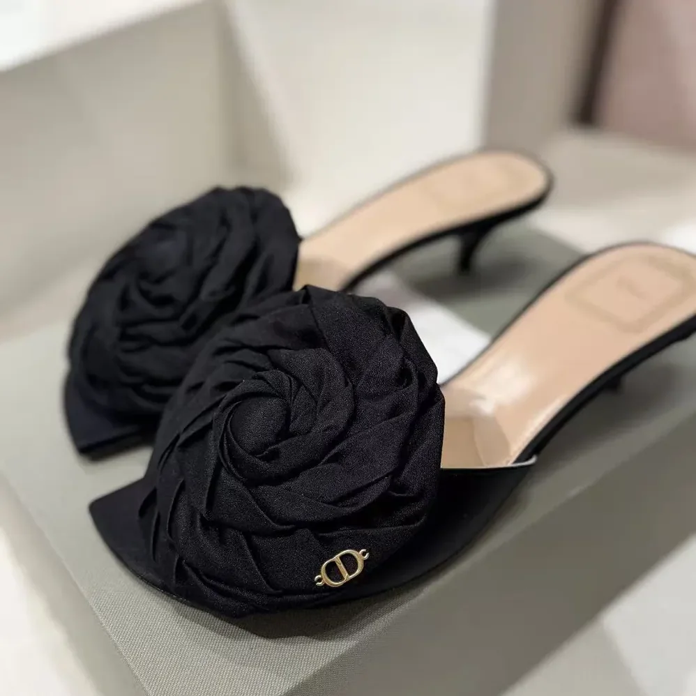 Dior Dior Aurore Heeled Sandal Black Satin for Women Dior Dior Aurore Heeled Sandal Black Satin for Women