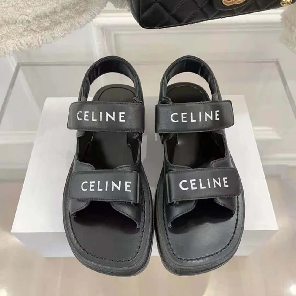 Celine Leo Scratch Sandal in Calfskin for Women in Black