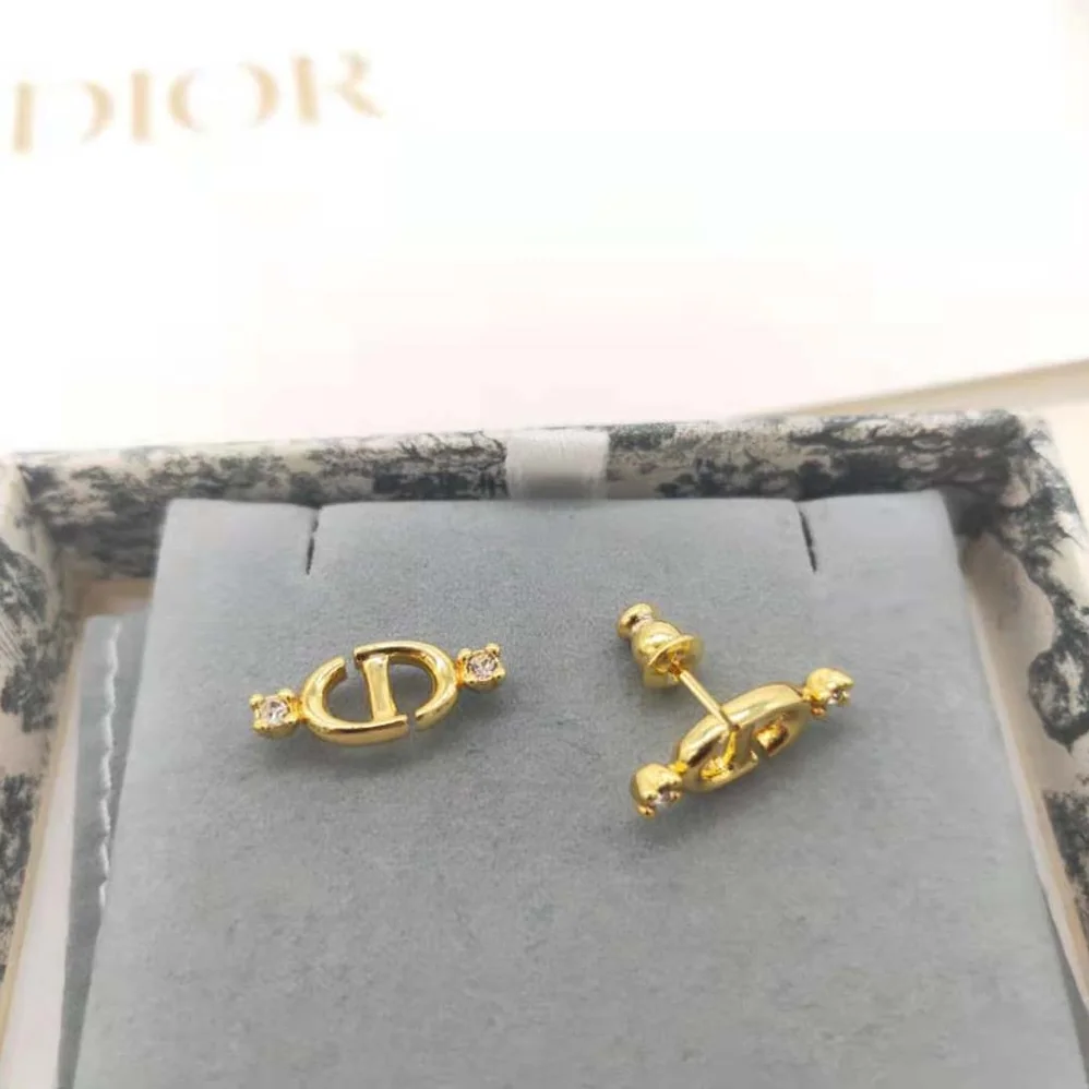 Dior CD Navy Stud Earrings Gold-Finish Metal and Silver for Women in Tone Crystals Dior CD Navy Stud Earrings Gold-Finish Metal and Silver for Women in Tone Crystals