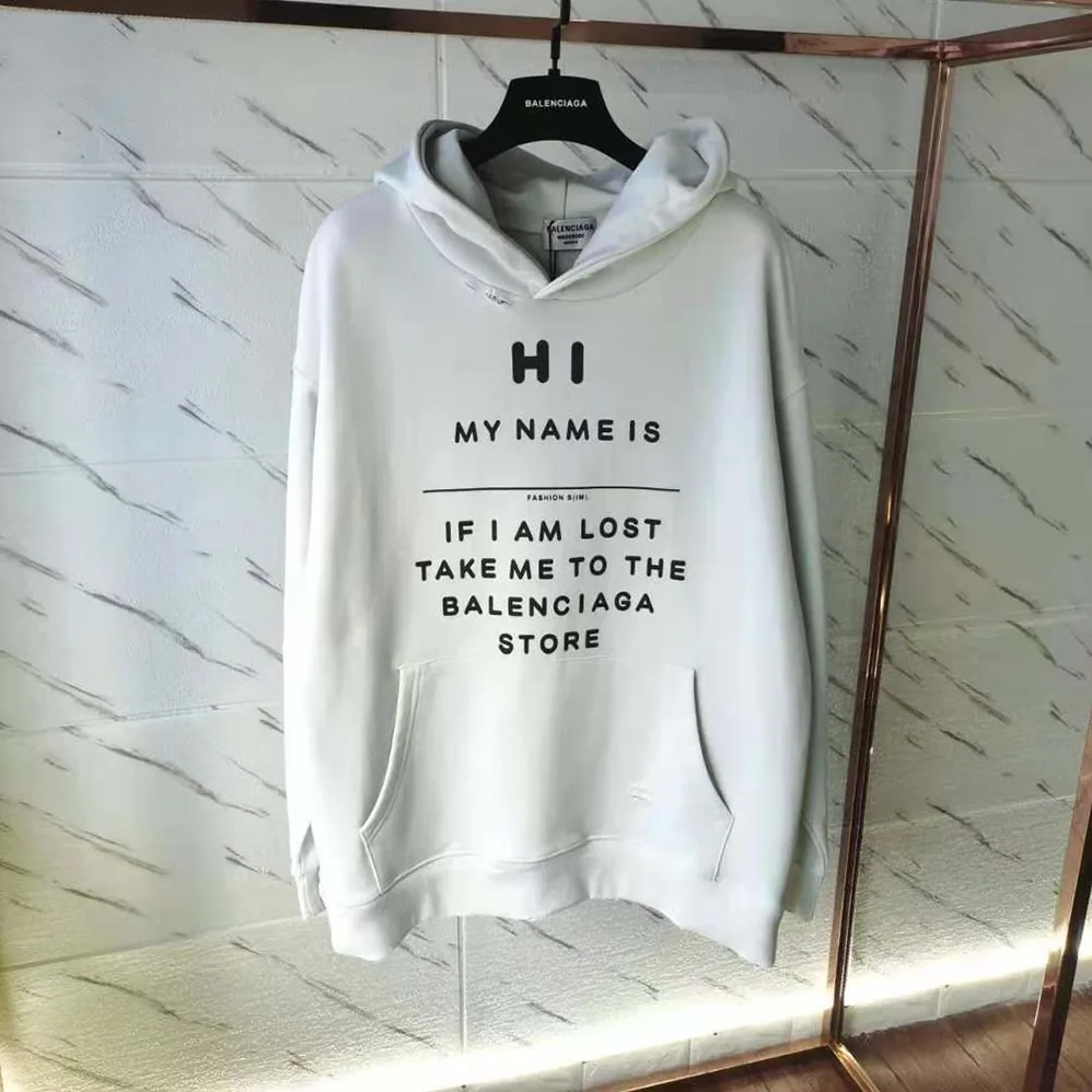 Balenciaga Hi My Name Is Boxy Hoodie in White and Black Medium Fleece for Women Balenciaga Hi My Name Is Boxy Hoodie in White and Black Medium Fleece for Women