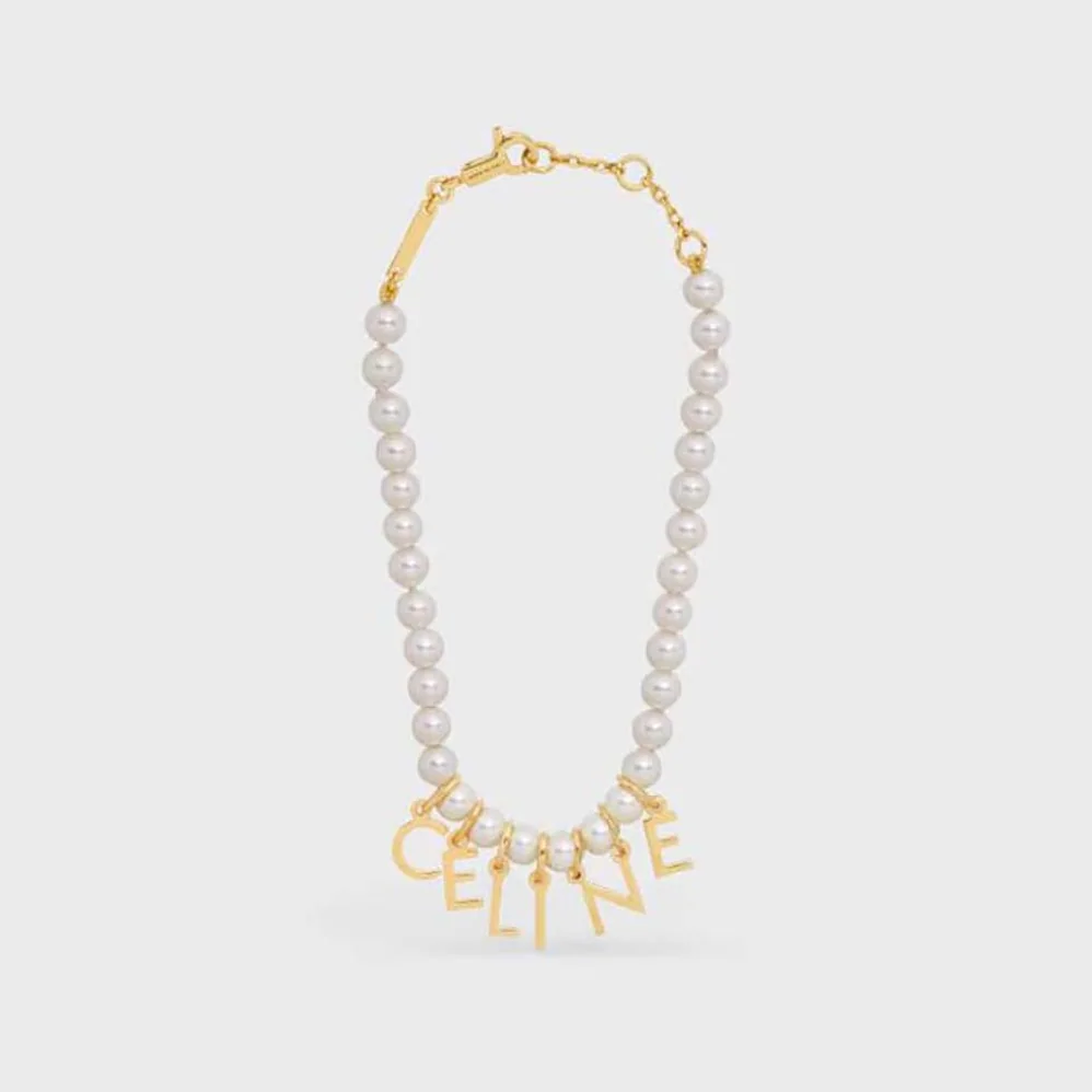Celine Paris Pearl Bracelet in Brass with Gold Finish and Glass Pearls for Women Celine Paris Pearl Bracelet in Brass with Gold Finish and Glass Pearls for Women