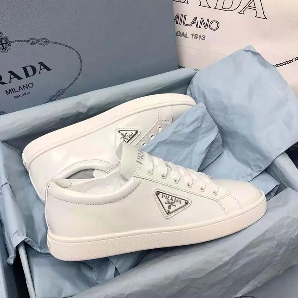 Prada Brushed Leather Sneakers for Men in White Prada Brushed Leather Sneakers for Men in White