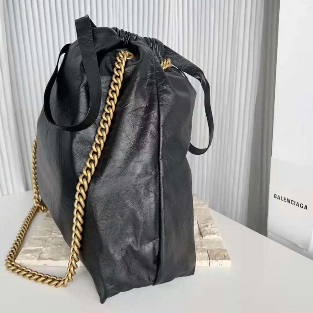 Balenciaga Crush Medium Tote Bag in Black Crushed Calfskin for Women Balenciaga Crush Medium Tote Bag in Black Crushed Calfskin for Women