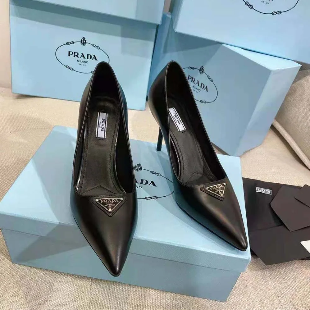 Prada Brushed Leather Pumps for Women in Black