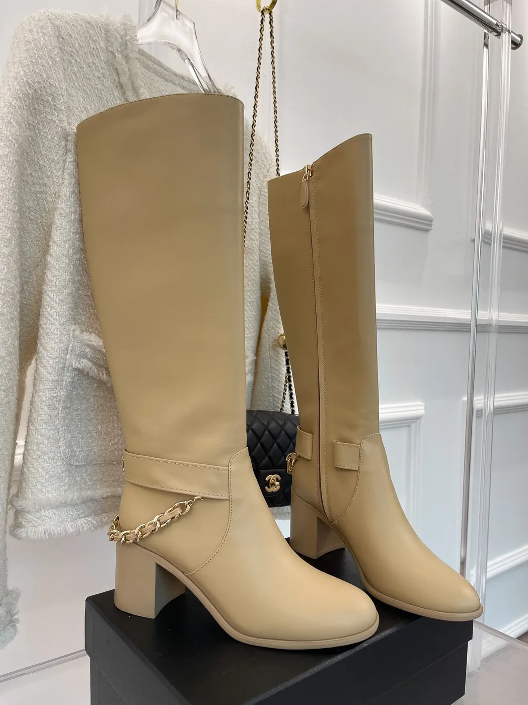 Chanel Lace in Up With Chain Beige / Chanel Lace in Up With Chain Beige /