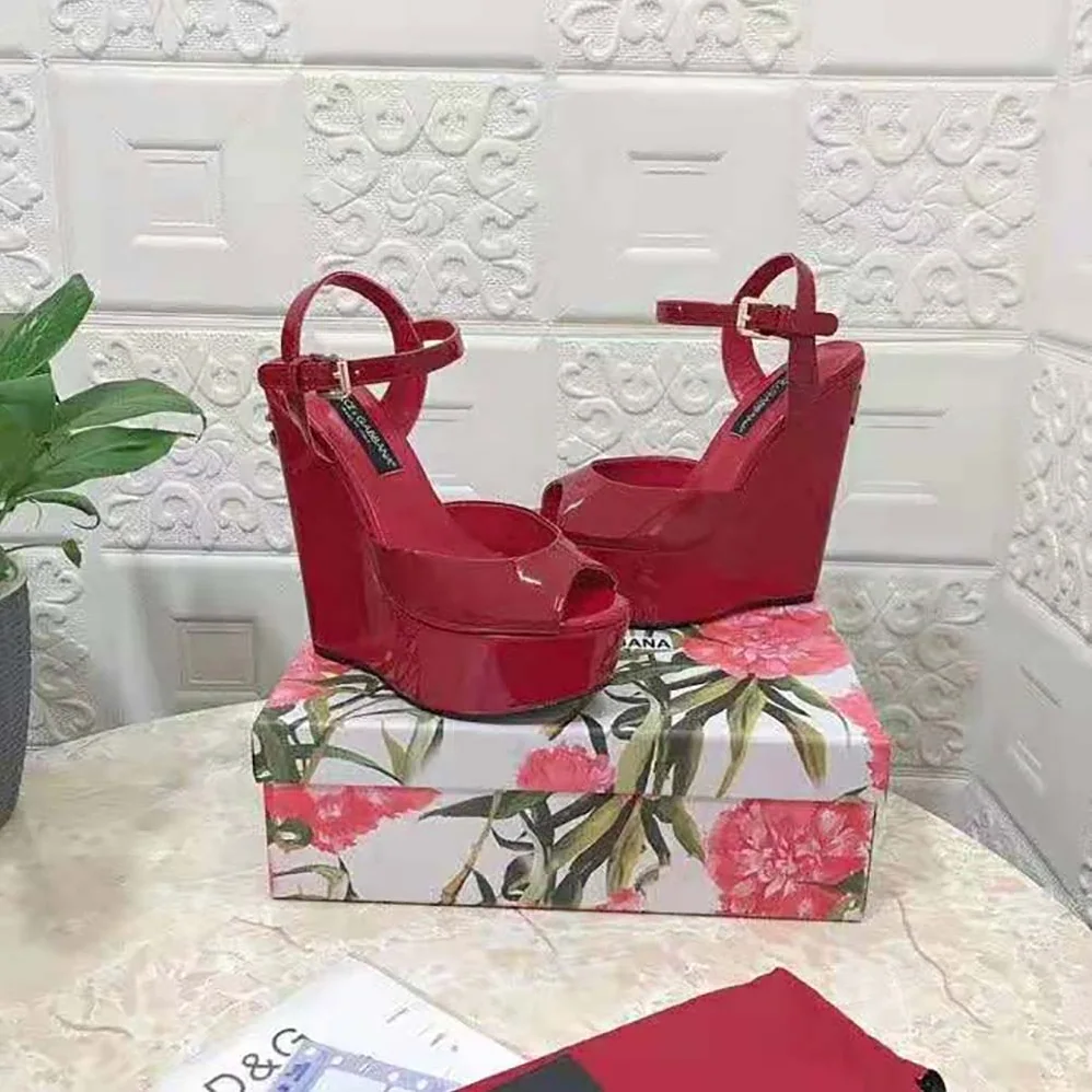 Dolce Gabbana D&G Patent Leather Wedges for Women in Red Dolce Gabbana D&G Patent Leather Wedges for Women in Red