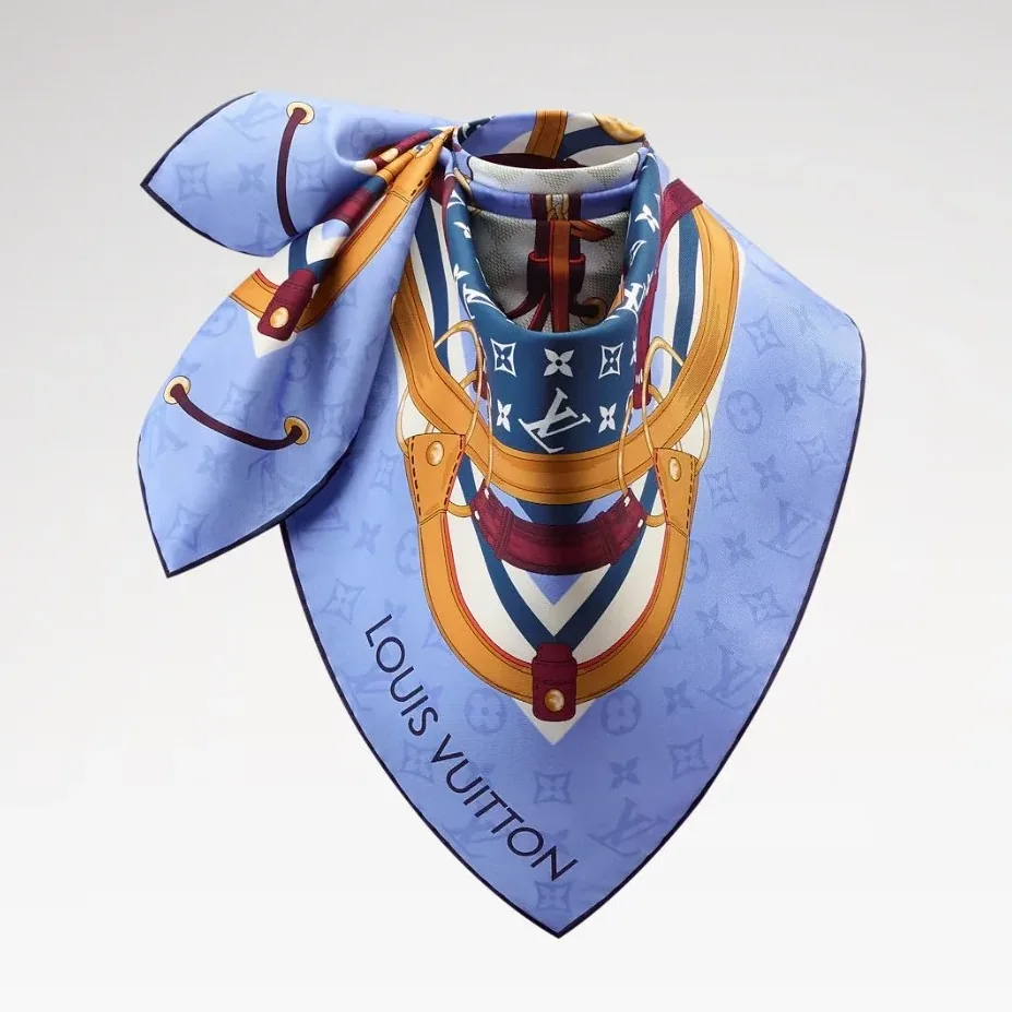 Louis Vuitton Flower And Straps Square 90 Scarf Blue Denim