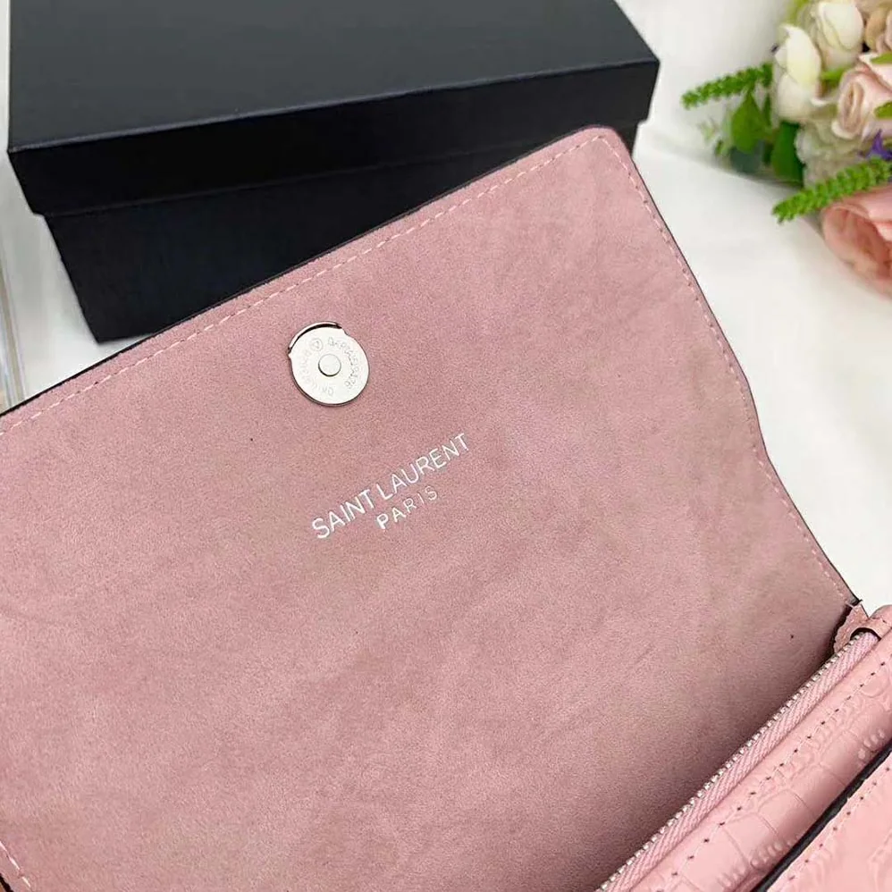 Saint Laurent YSL Sunset Medium Crocodile Embossed Shiny for Women in Pink Saint Laurent YSL Sunset Medium Crocodile Embossed Shiny for Women in Pink