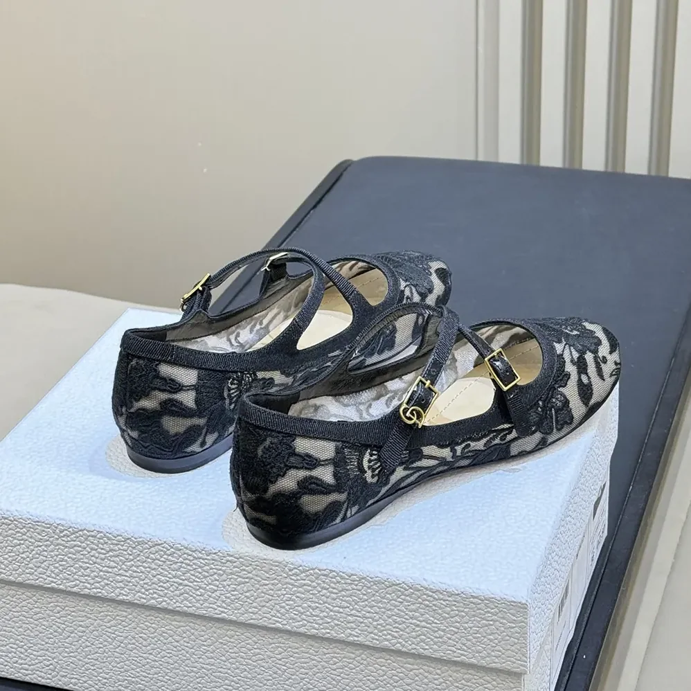 Dior Very Dior Ballet Flat Transparent Mesh Embroidered with Black Millefiori Motif for Women Dior Very Dior Ballet Flat Transparent Mesh Embroidered with Black Millefiori Motif for Women