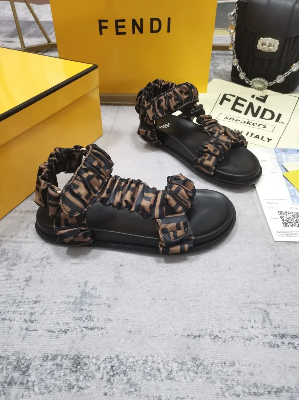 Fendi Feel Brown Satin Sandals 8X8291AE7SF0R7V