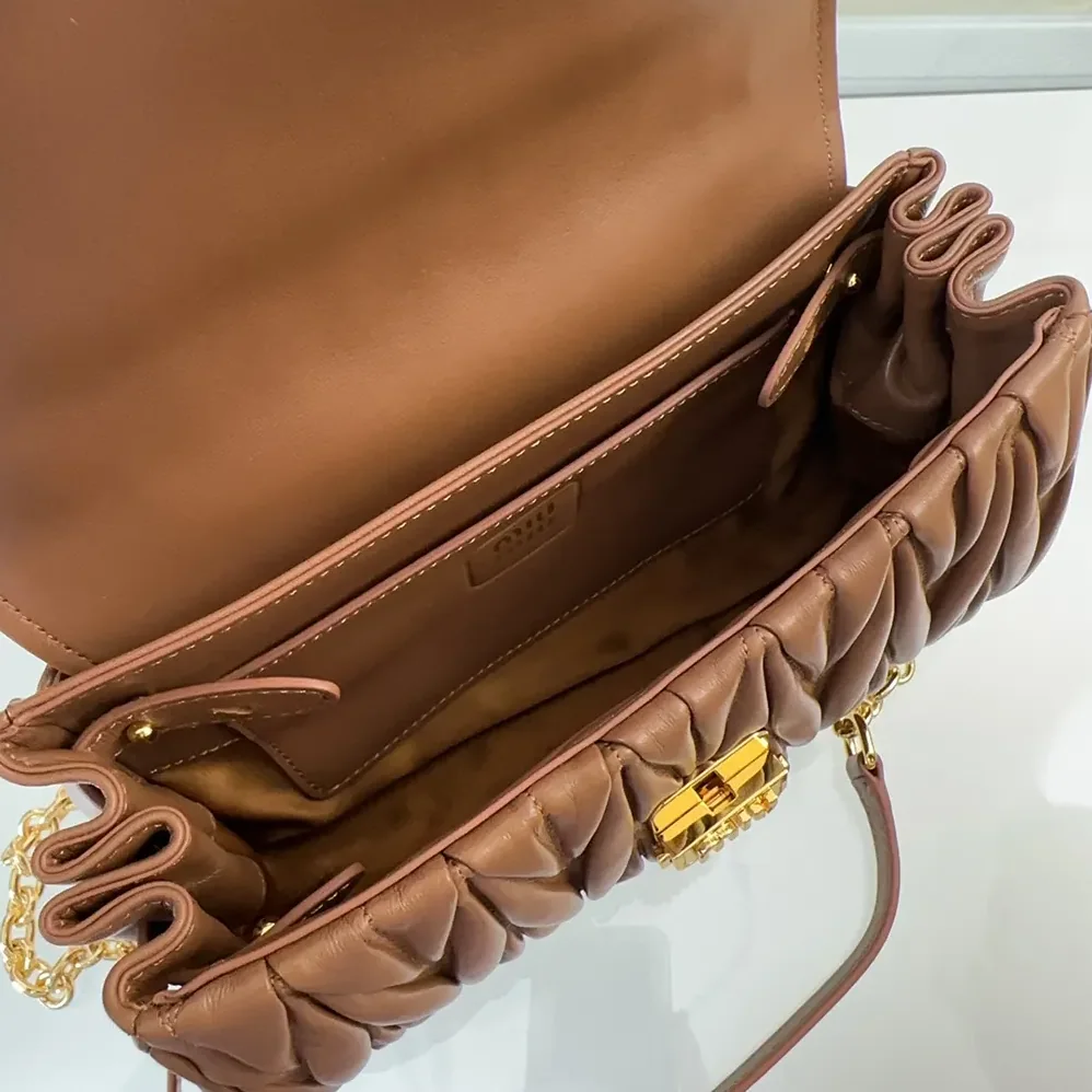 Miu Miu Matelassé Nappa Leather Shoulder Bag for Women in Brown
