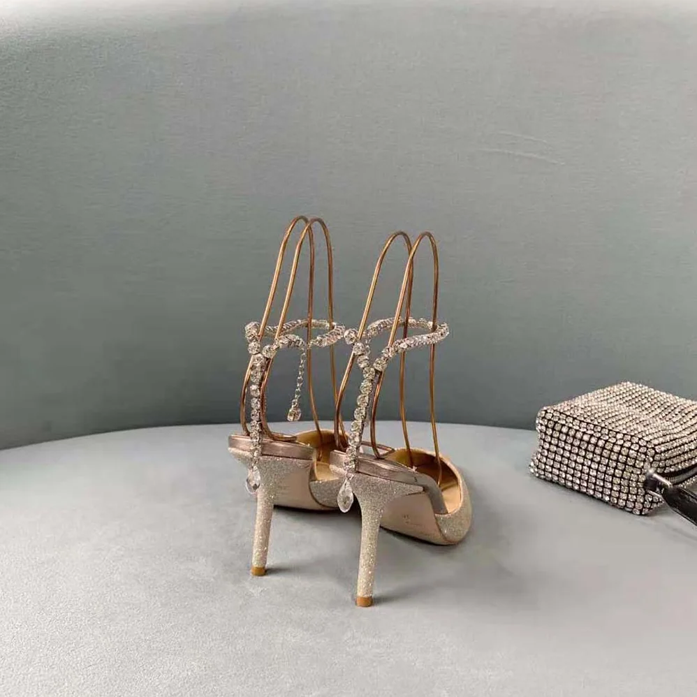 Jimmy Choo Saeda 100 Platinum Ice Dusty Glitter Pumps with Crystal Embellishment for Women Jimmy Choo Saeda 100 Platinum Ice Dusty Glitter Pumps with Crystal Embellishment for Women