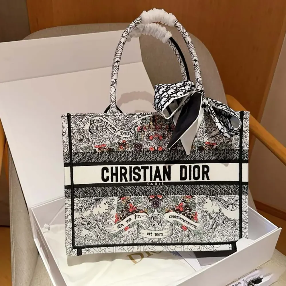 Dior Medium Dior Book Tote Latte Embroidery for Women