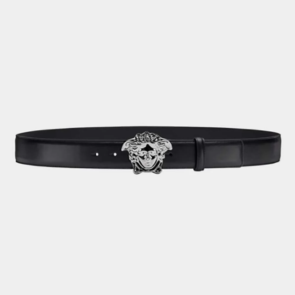 Versace Palazzo Belt with Medusa Buckle for Men in Black Versace Palazzo Belt with Medusa Buckle for Men in Black