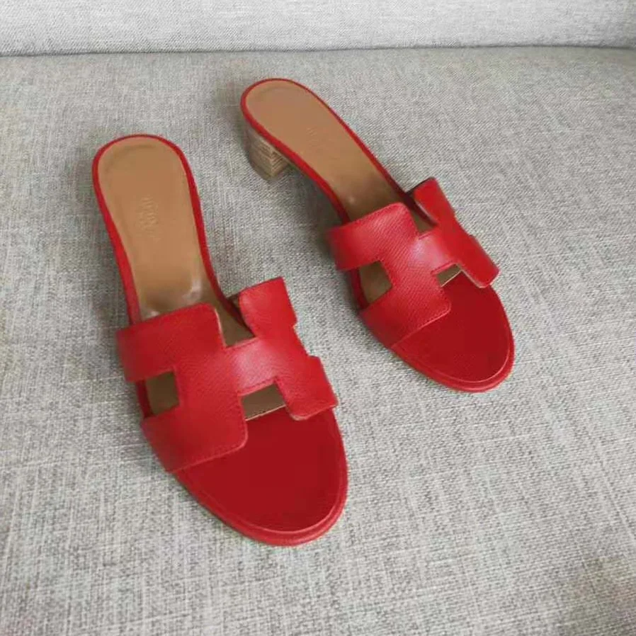 Hermes Oasis Sandal in Calfskin with Iconic “H” Cut-Out 5.6cm Heel for Women in Red