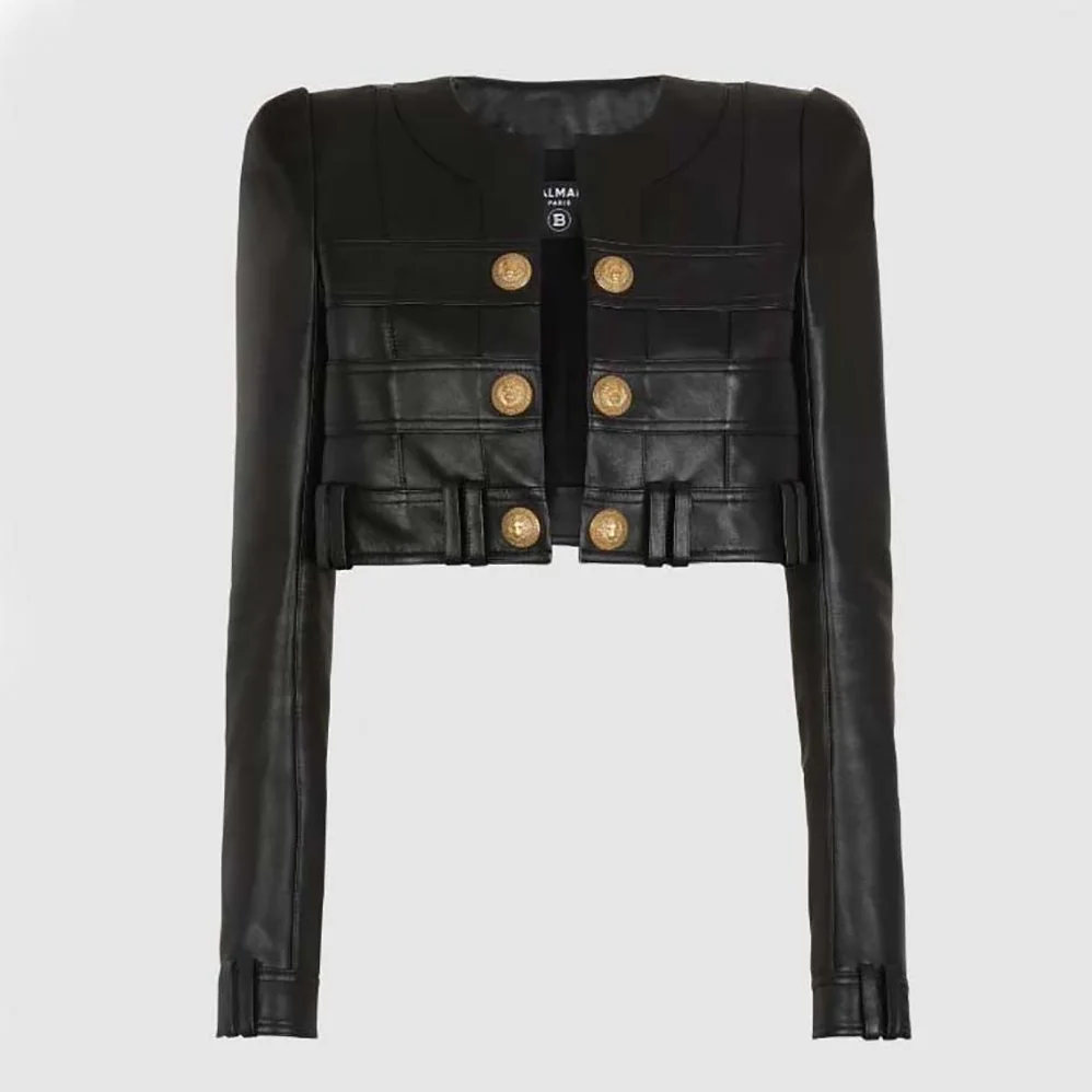 Balmain Short Soft Leather Jacket in Lambskin for Women in Black